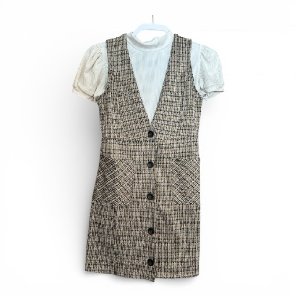 Amy Byer Tan and Black Checkered Dress